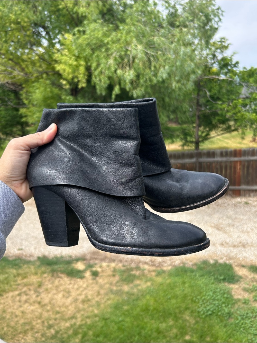 Vince Camuto Black Leather Folded Cuff Ankle Boots